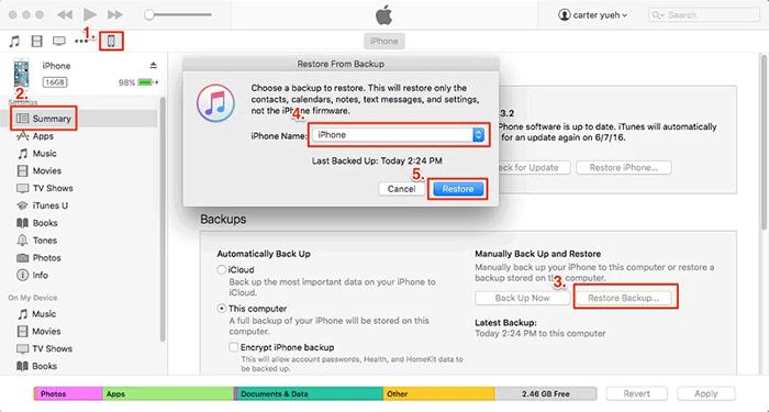 restore from itunes to new iphone